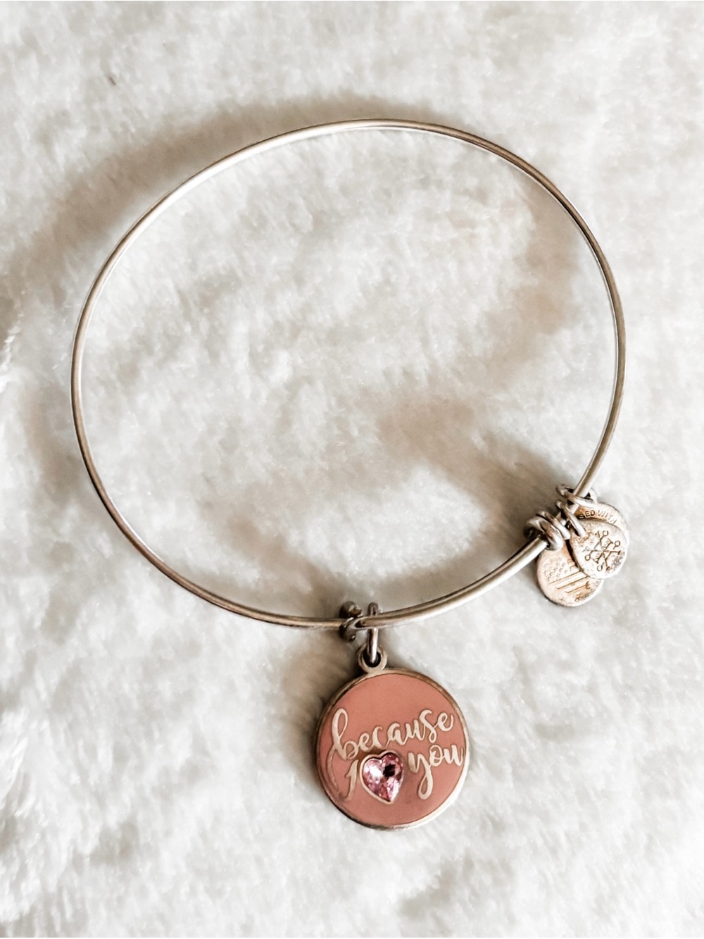 Alex and Ani ‘Because I Love You’ Charm Bangle Bracelet - Silver & Pink
